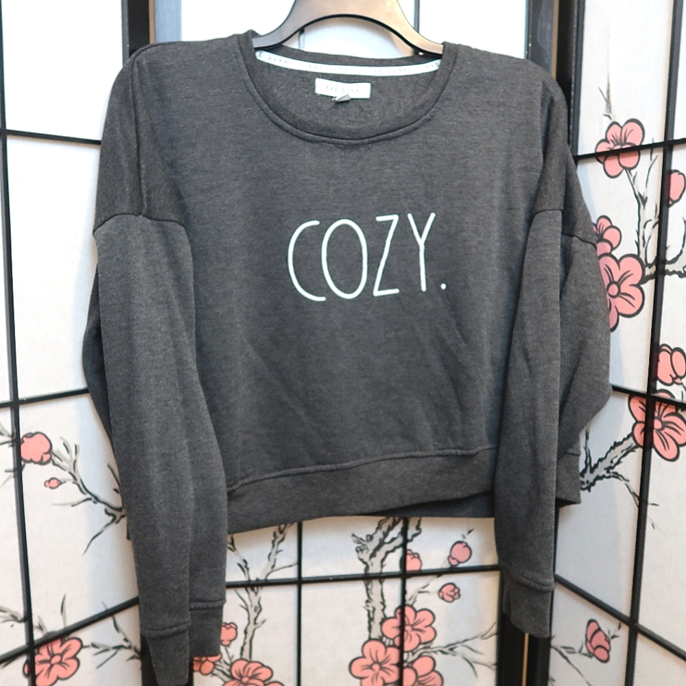 Grey "COZY." Cropped Sweatshirt